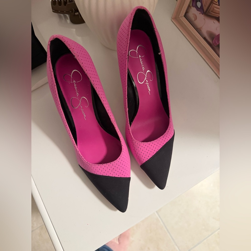 Jessica Simpson Hot Pink and Black Pointed Toe Pumps